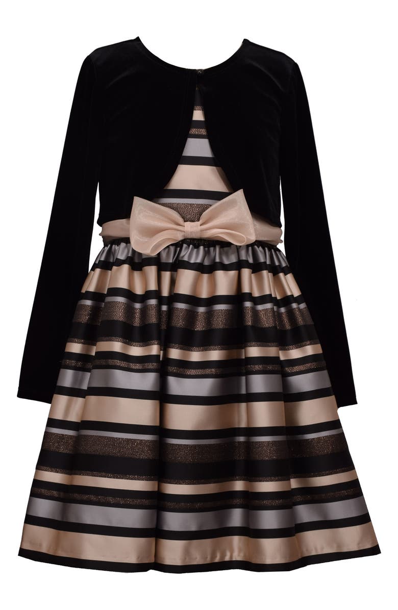 Iris & Ivy Kids' Stripe Satin Dress & Velvet Bolero Set, Main, color, 