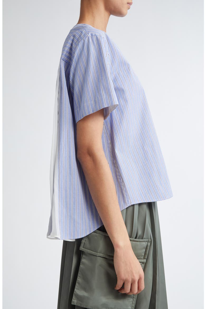 Mixed Media Poplin & Chiffon Top, Alternate, color, BLUE STRIPE 458