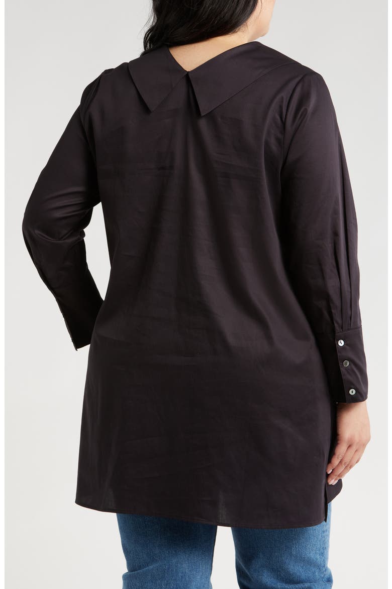 Dorette Asymmetric Collar Cotton Tunic, Alternate, color, BLACK