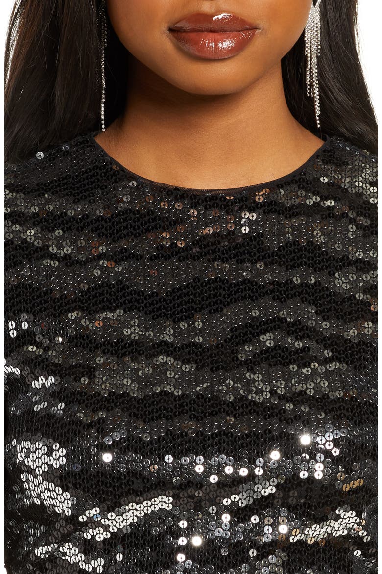 Ebba Sequin Tiger Stripe Long Sleeve Sheath Dress, Alternate, color, TIGER SEQUIN SILVER/BLACK