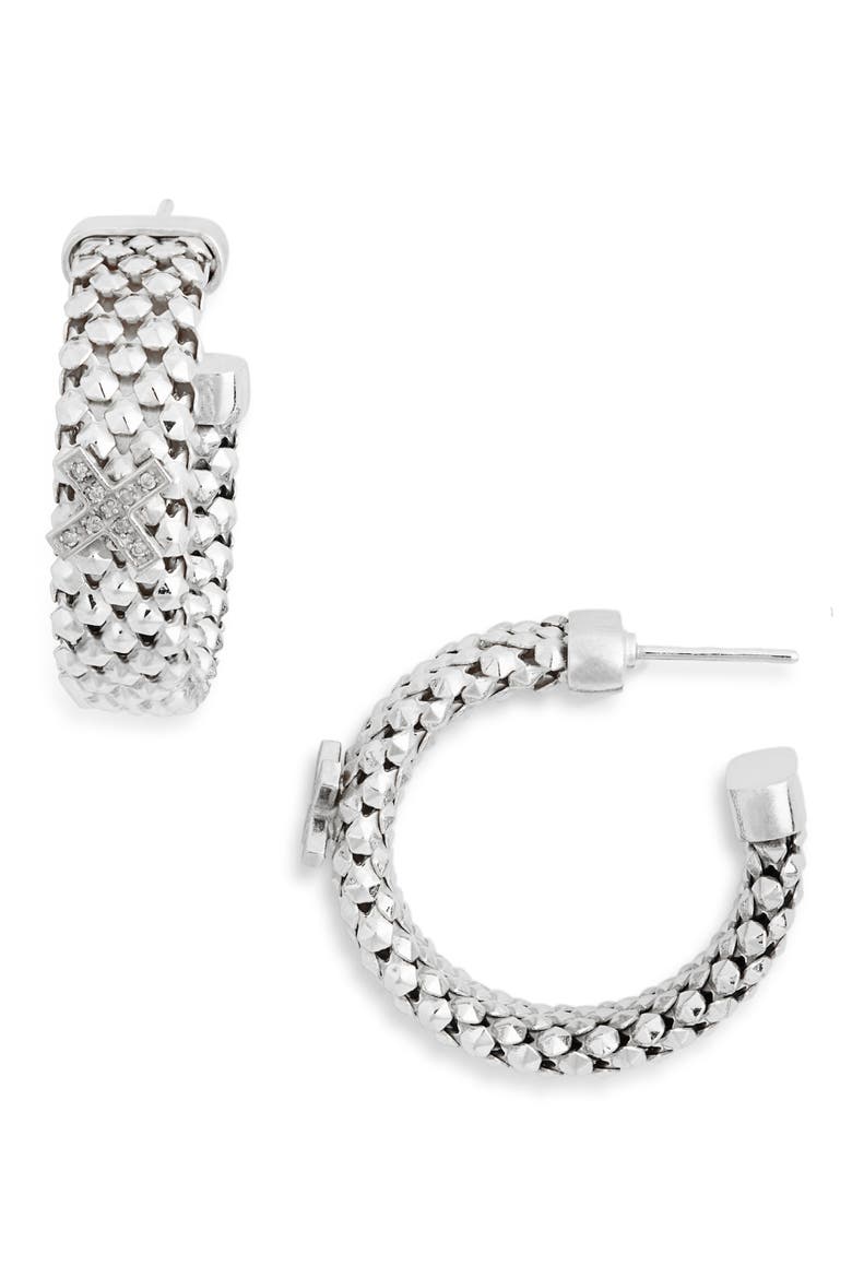 Diamond Cross Hoop Earrings - 0.12ct., Main, color, WHITE