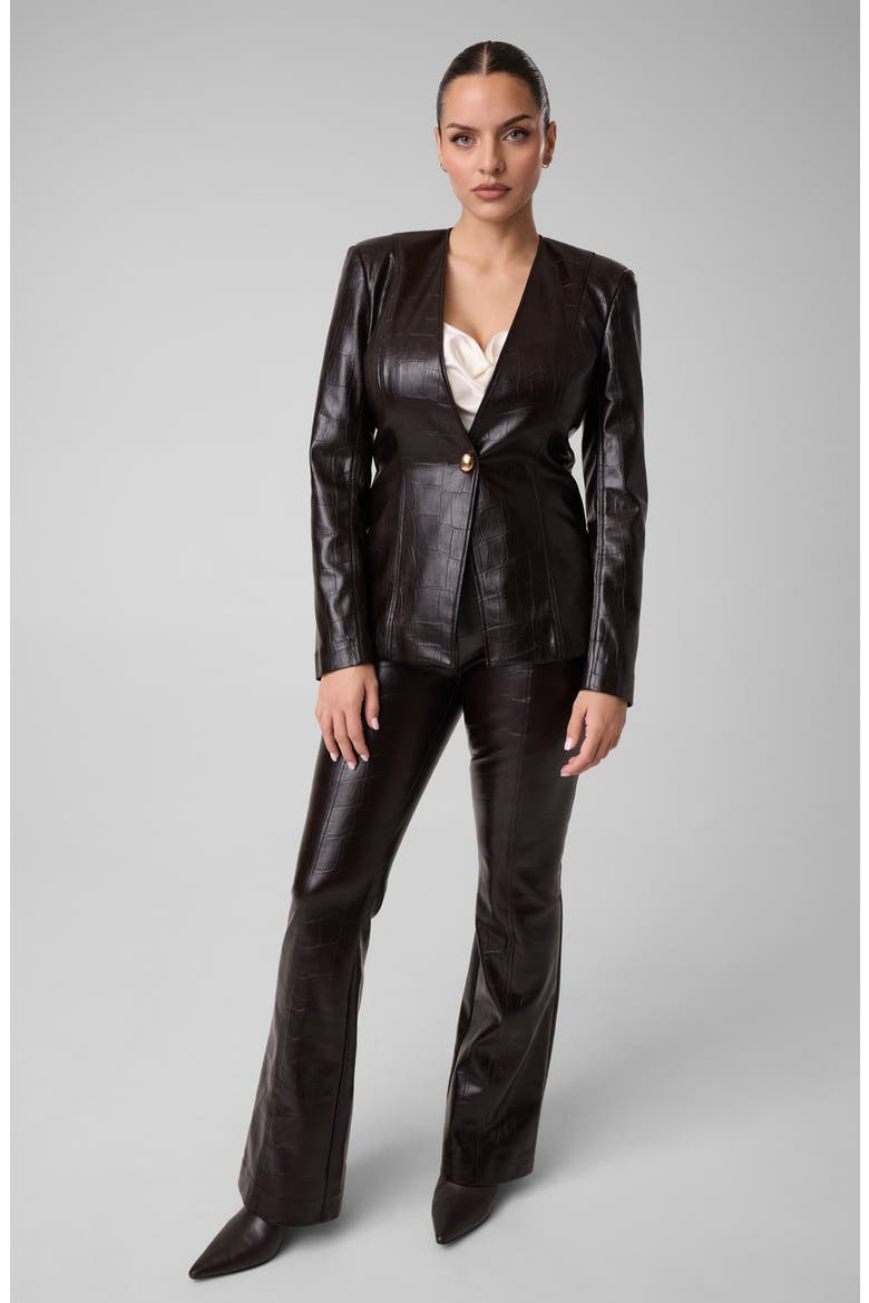 Alessandria Croc Embossed Faux Leather Blazer, Alternate, color, DARK