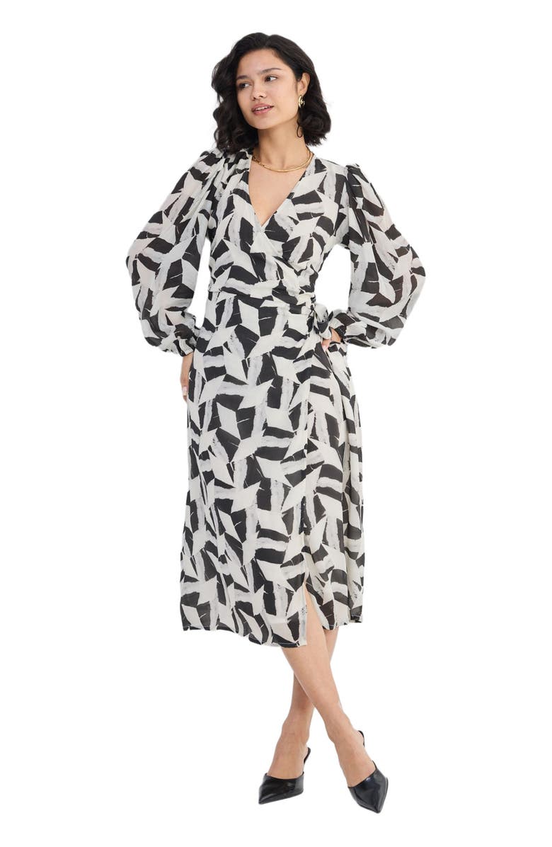 Reistor Midi Wrap Dress in Abstract Mosaic, Alternate, color, Noir Shadows