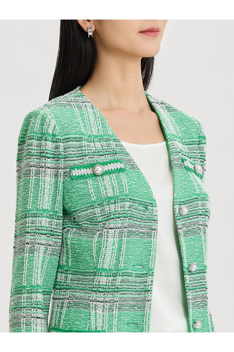 Tailored Crochet Trim Plaid Knit Jacket, Alternate, color, Clover Field/New Ivory/Black