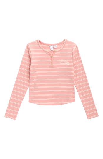 Roxy Kids' Sandy Shores Stripe Long Sleeve Henley In Pink
