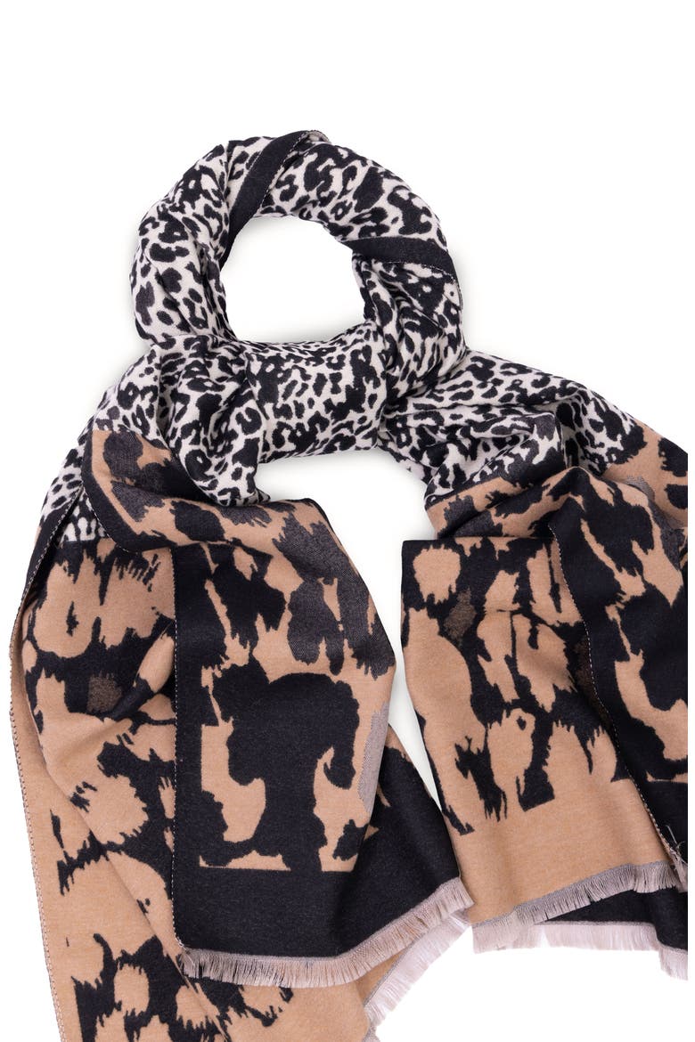 Reversible Leopard Print Scarf, Alternate, color, BLACK