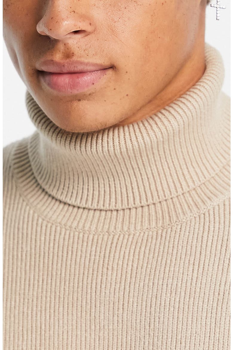 Rib Turtleneck Sweater, Alternate, color, STONE
