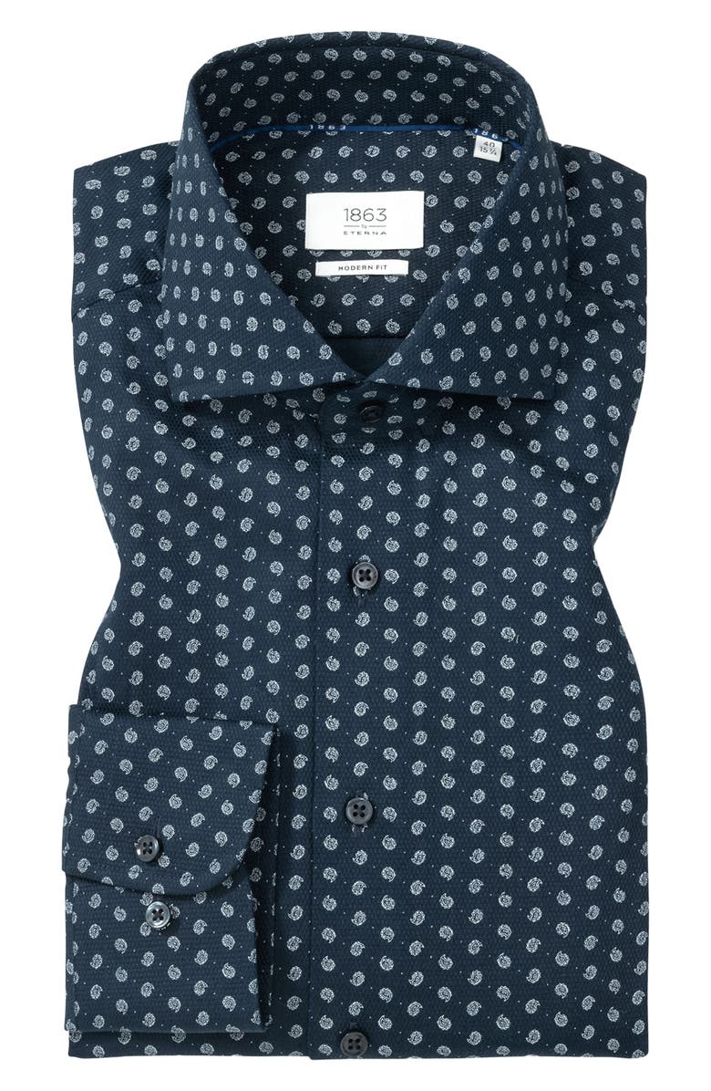 1863 by Eterna Modern Fit Print Non-Iron Cotton Twill Dress Shirt, Alternate, color, Blue White