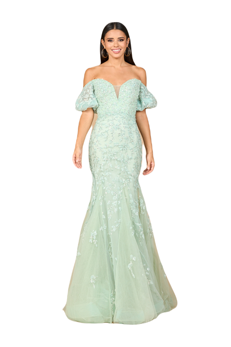 Lace, Off Shoulder Mermaid Gown, Main, color, Sage