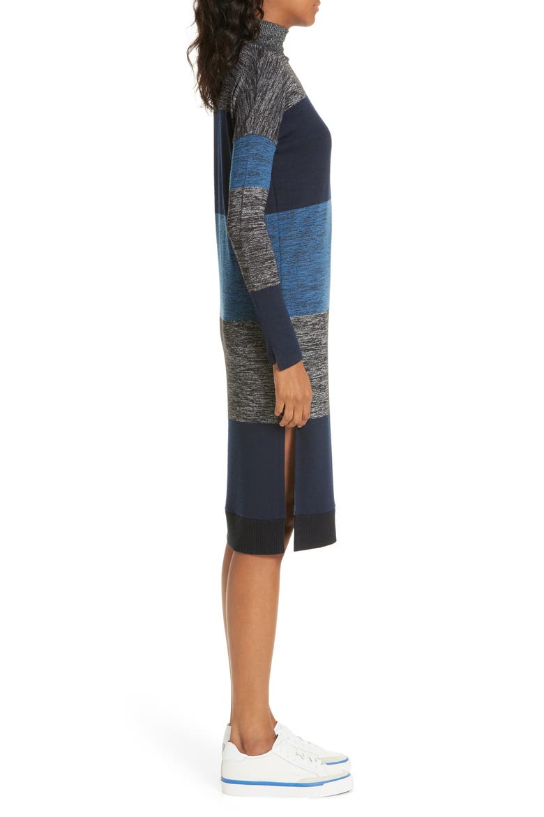 Bowery Stripe Turtleneck Sweater Dress, Alternate, color, BLUE STRIPE