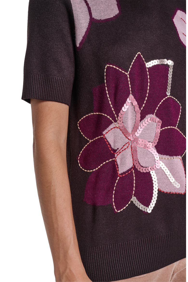 Embellished Floral Sweater, Alternate, color, CHOCOLATE