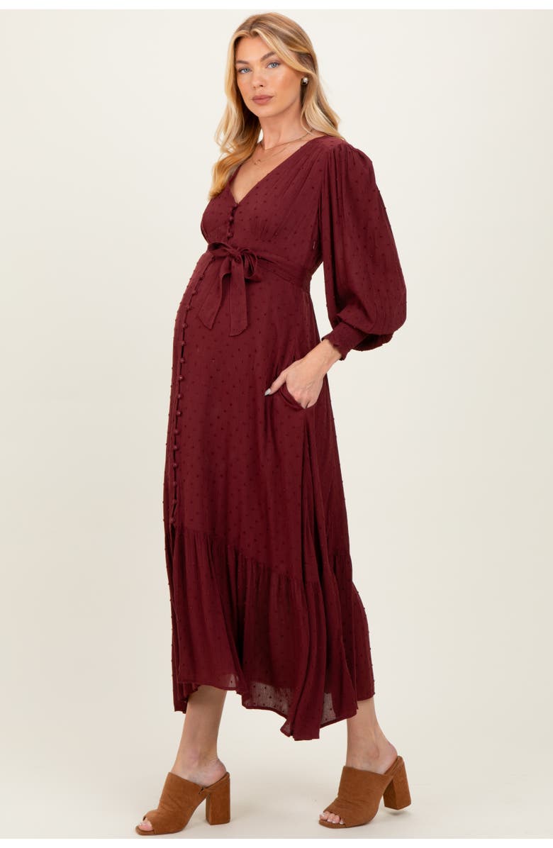 PinkBlush Swiss Dot Button Down Maxi Dress, Alternate, color, Burgundy
