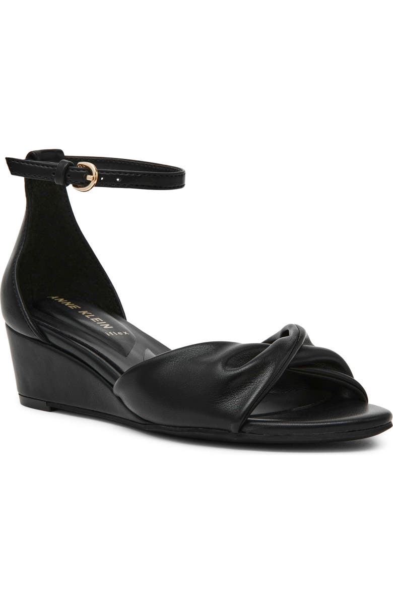 Anne Klein Whitby Ankle Strap Slide Sandal, Main, color, Black Smooth