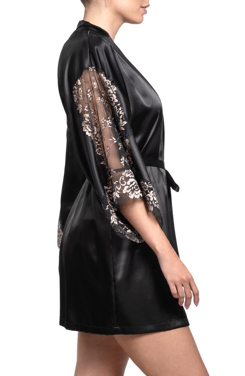 In Bloom by Jonquil Aviva Short Robe, Alternate, color, Black