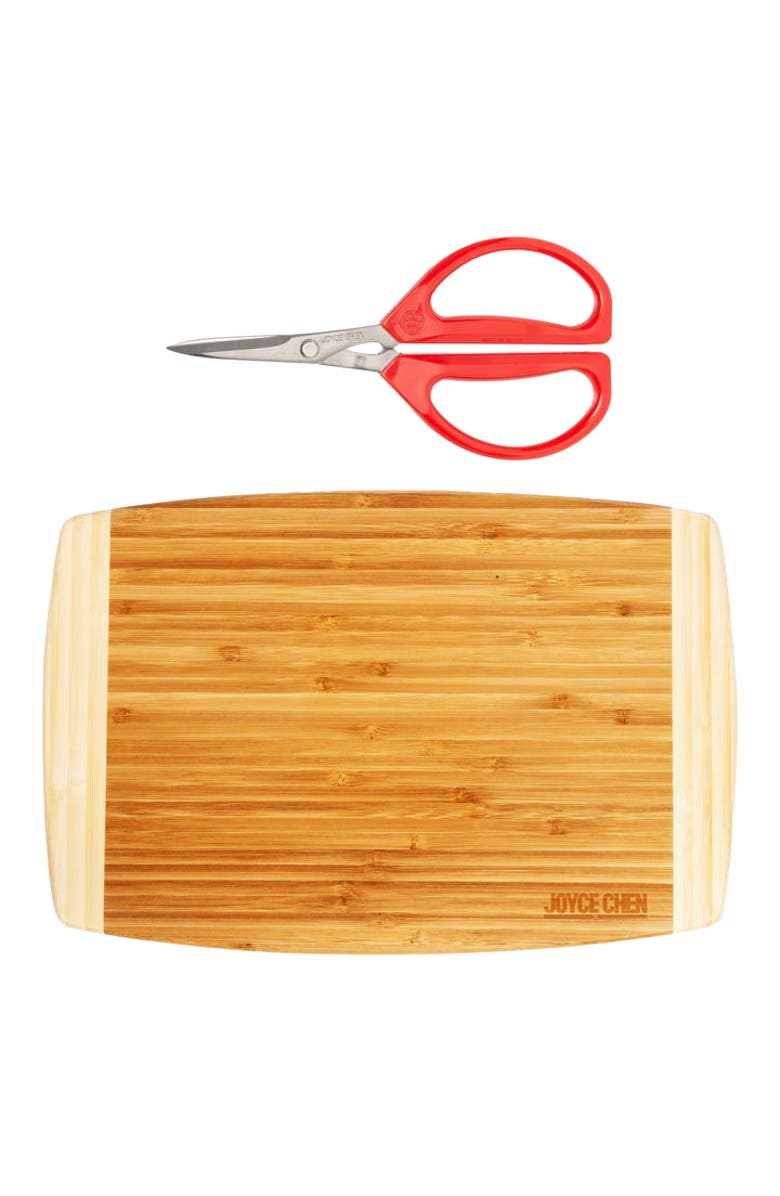 JOYCE CHEN Scissor and Cutting Board Set, 2 piece, Main, color, Bamboo/Red