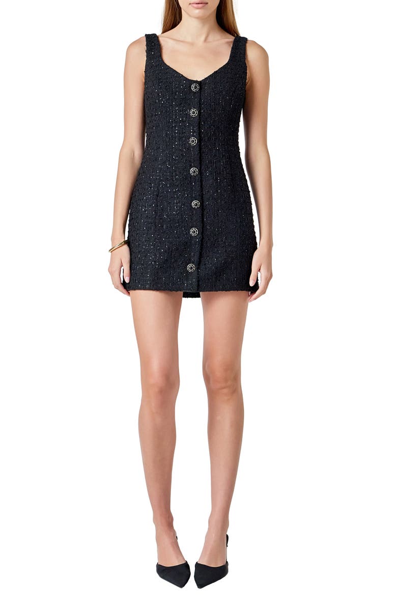 Endless Rose Sequin Tweed Minidress, Main, color, Black