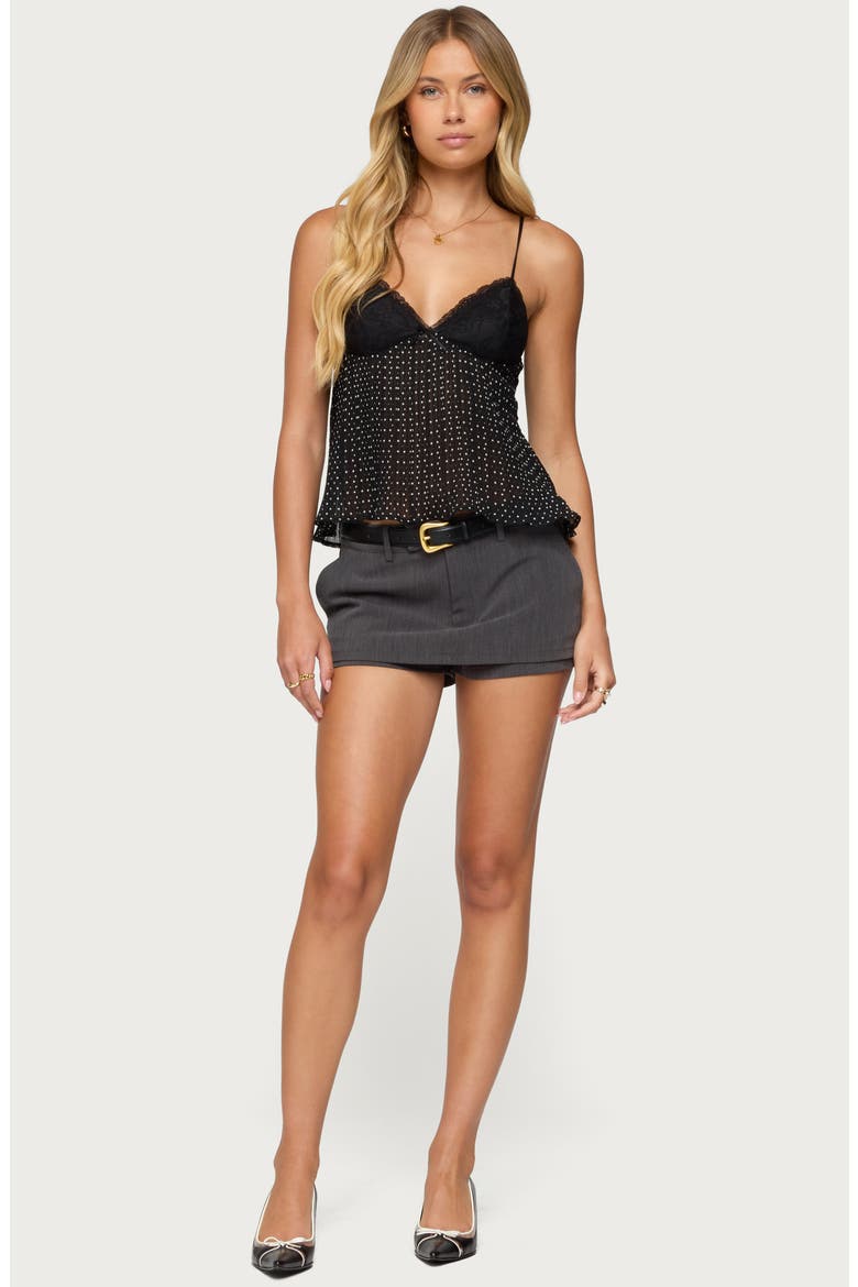 Rhian Polka Dot Lace Trim Pleated Camisole, Alternate, color, BLACK