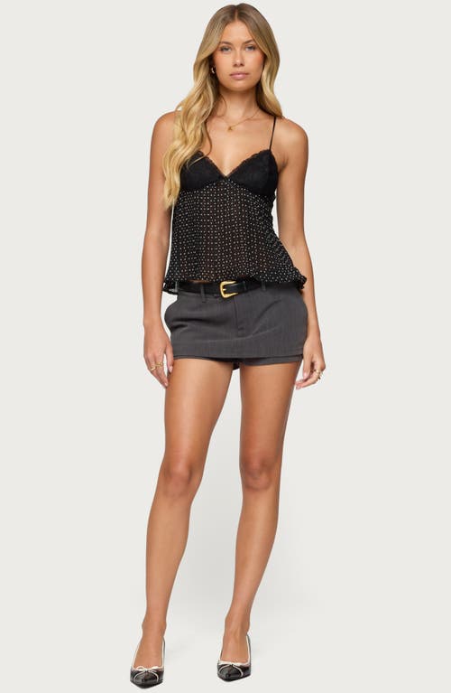 Edikted Rhian Polka Dot Lace Trim Pleated Camisole In Black