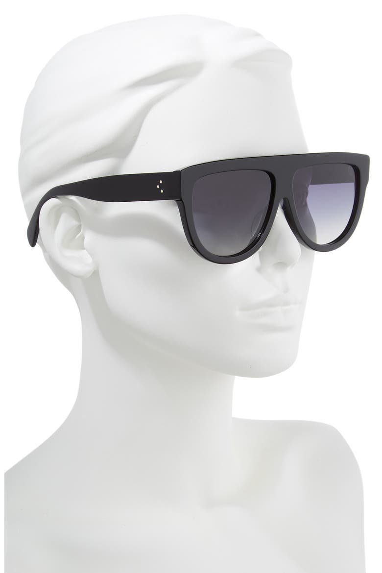 60mm Special Fit Polarized Gradient Flat Top Sunglasses, Alternate, color, BLACK/ GRADIENT SMOKE