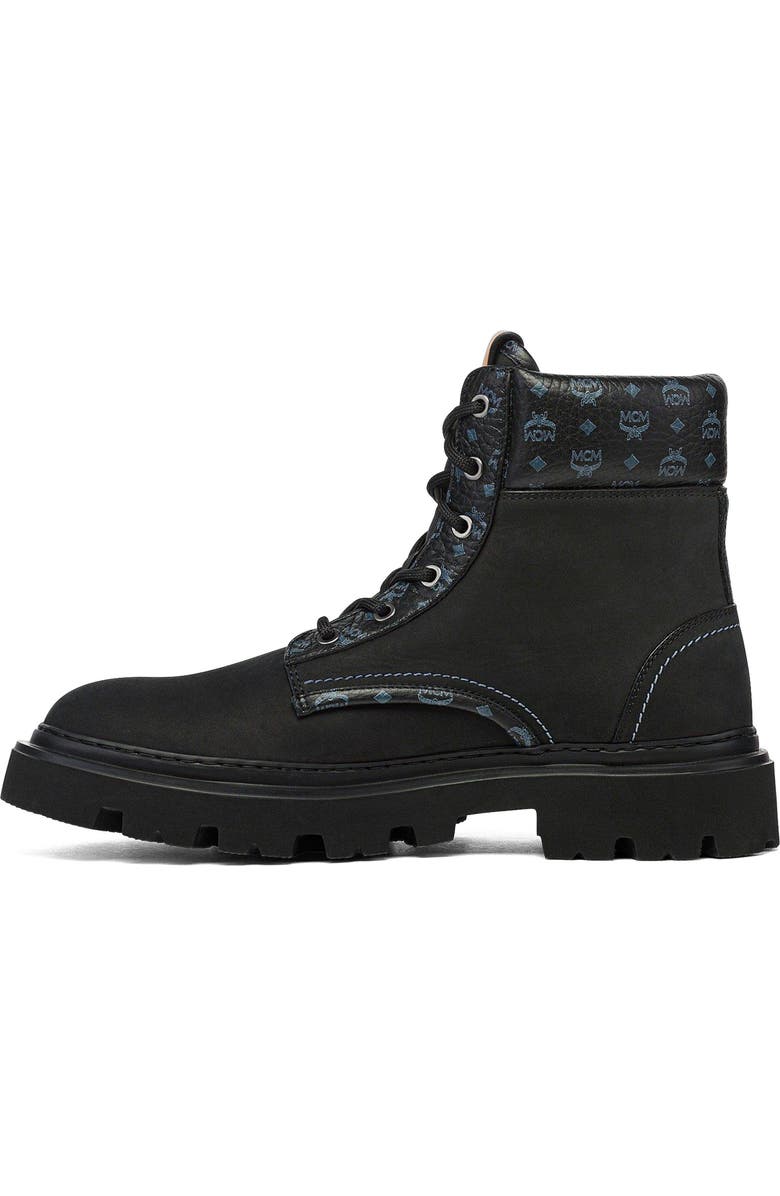 MCM Male Ankle Boots in Nubuck and Monogram Print Leather, Alternate, color, Black