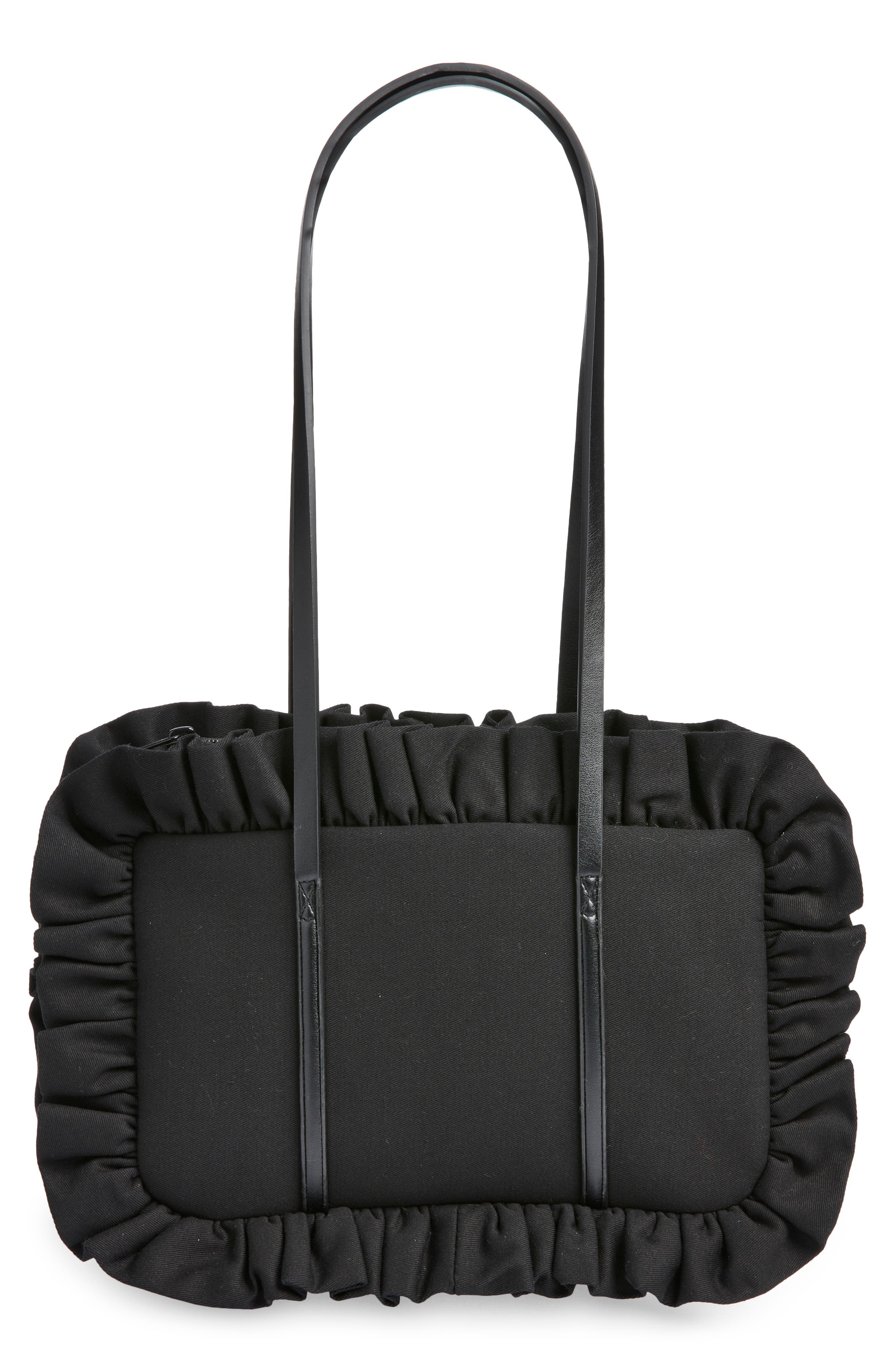 Baggy London Ruffle Twill Bowler Bag, Main, color, Black