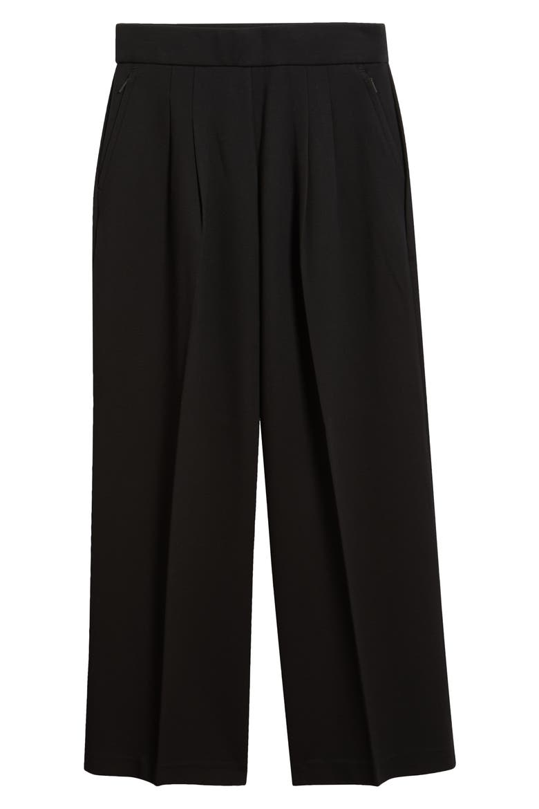 Pleated Ponte Wide Leg Pants, Alternate, color, CLASSIC BLACK