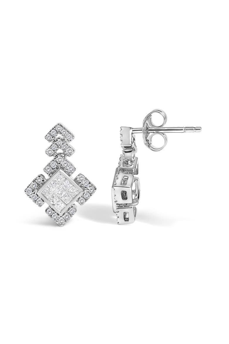 10K White Gold 3/5 Cttw Princess Diamond Geometric Drop Earrings, Alternate, color, White Gold