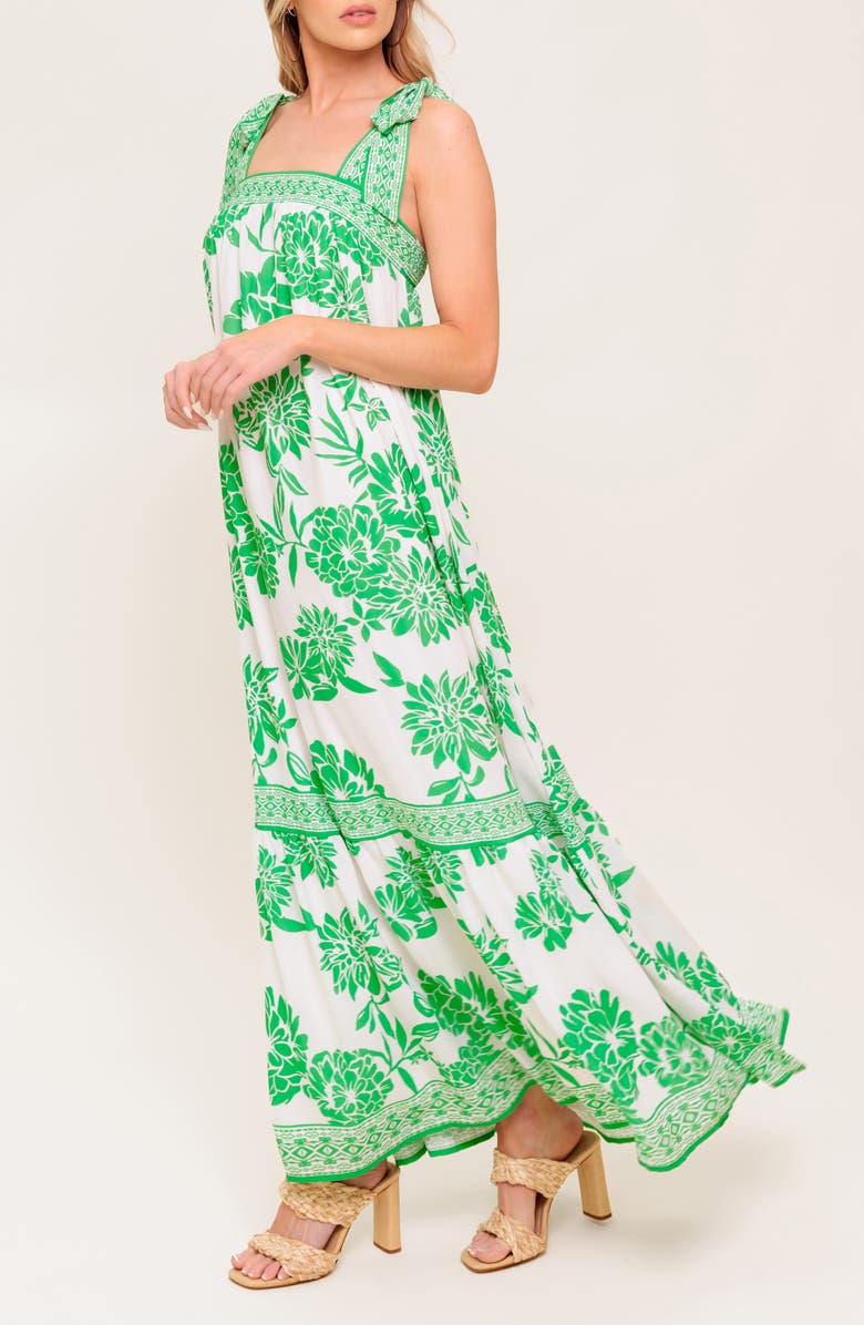 FLYING TOMATO Floral Tie Shoulder Maxi Dress, Alternate, color, Ivory Green