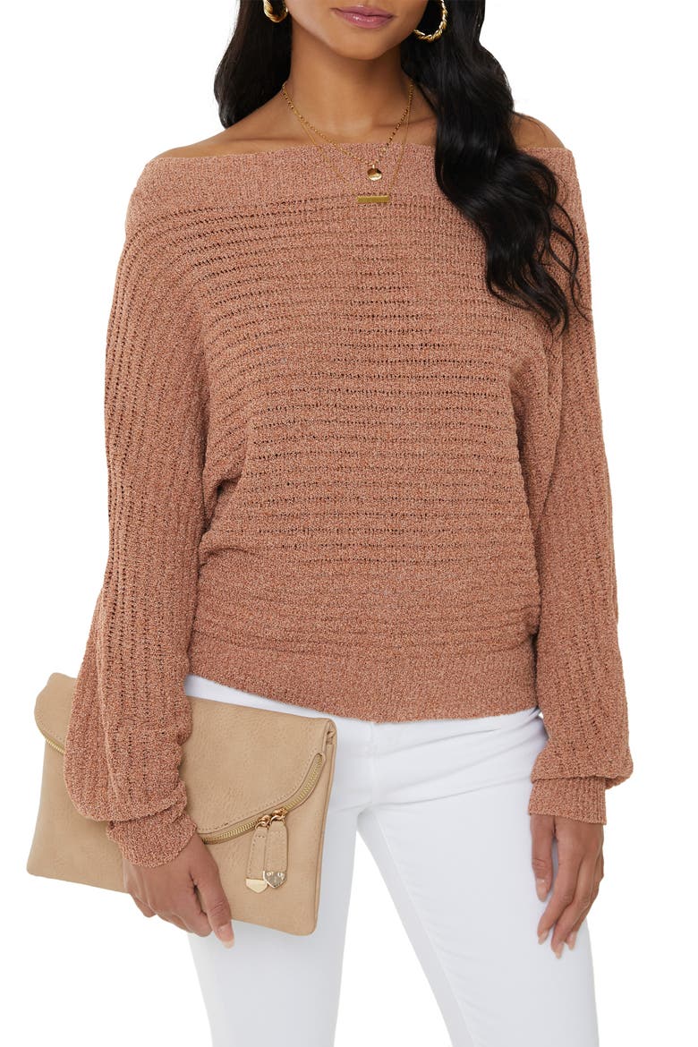 Ribbed Off the Shoulder Dolman Sleeve Sweater, Main, color, TAN