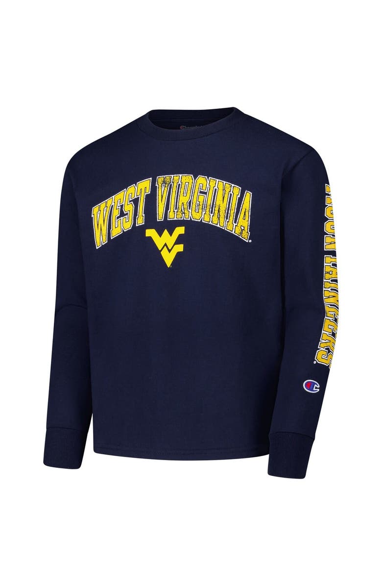 Champion Youth Champion Navy West Virginia Mountaineers Distressed Arch Over Logo Long Sleeve T-Shirt, Alternate, color, Navy