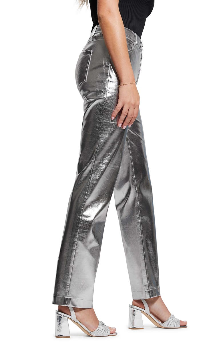 GUESS Ambra Metallic Faux Leather Straight Leg Pants, Alternate, color, 