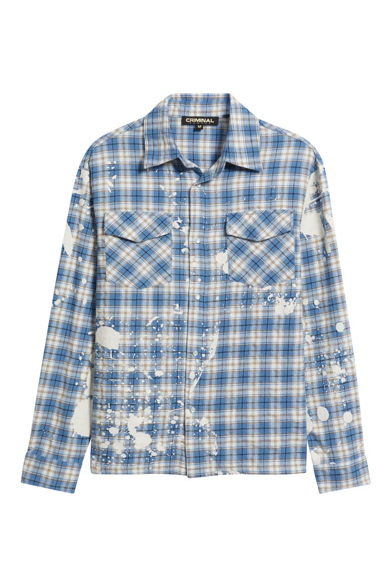 Bleached Plaid Snap-Up Shirt, Alternate, color, BLUE