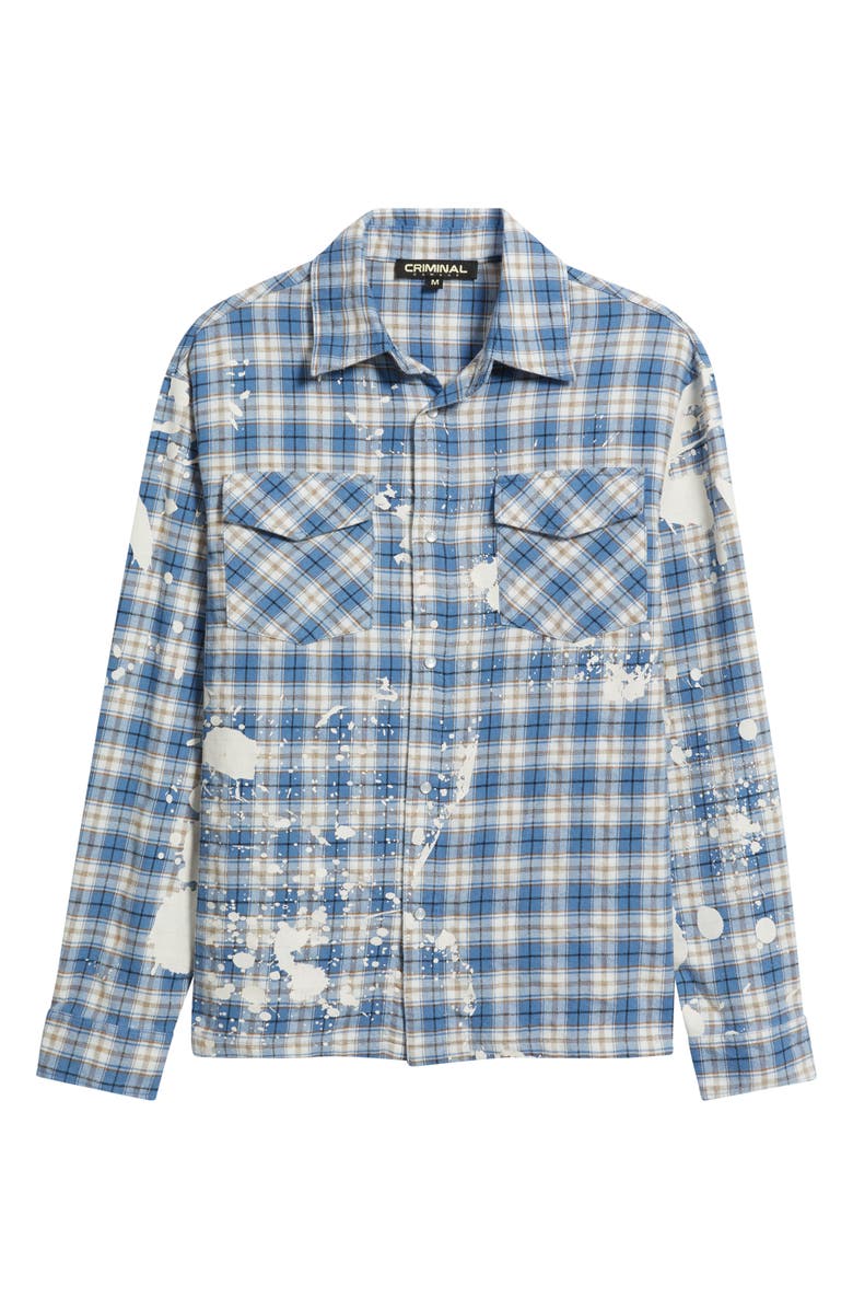 CRIMINAL DAMAGE Bleached Plaid Snap-Up Shirt, Main, color, Blue