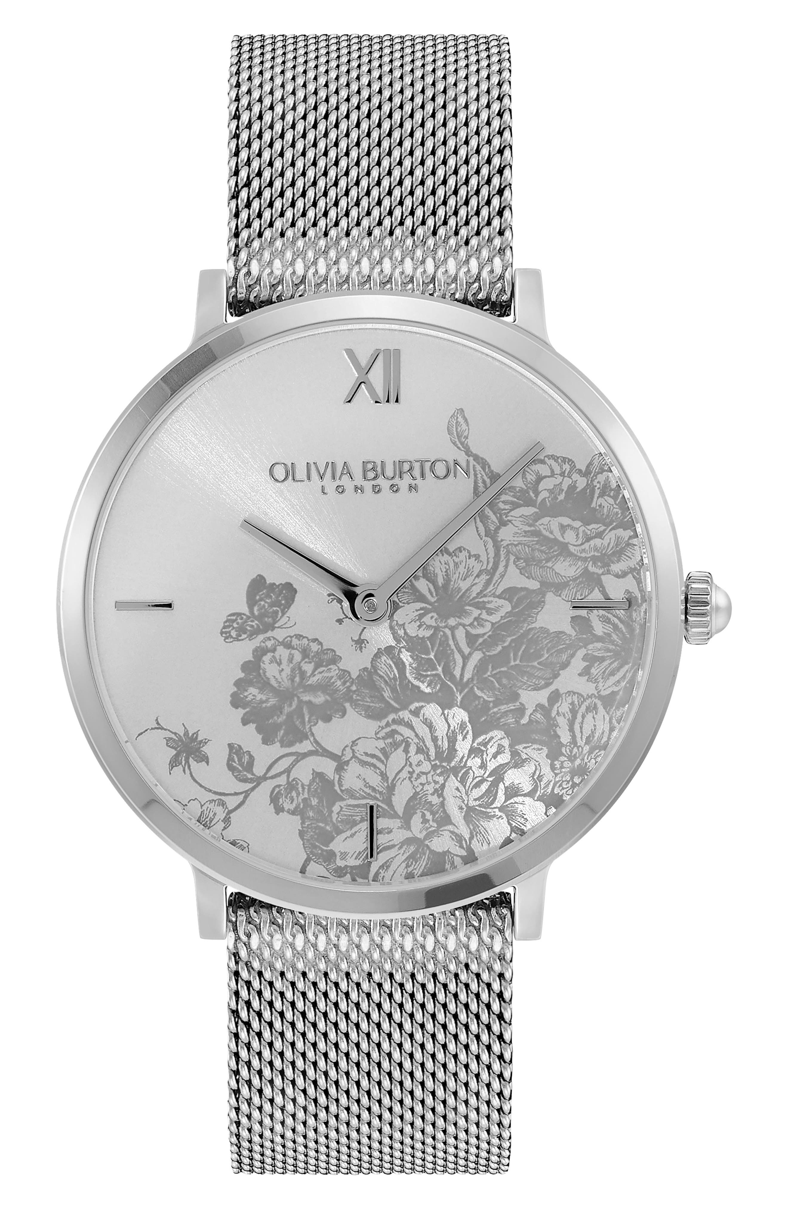 Olivia Burton Floral Blooms Mesh Strap Watch, 35mm