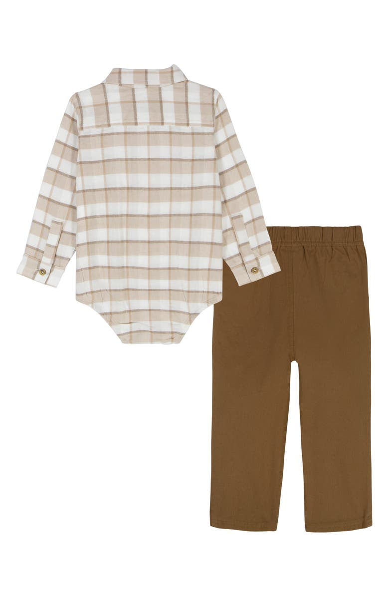 Calvin Klein Plaid Bodysuit & Chino Pants Set, Alternate, color, Brown