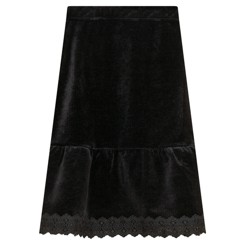 Lace Trim Velvet Skirt Midi Pull On (Big Kid)