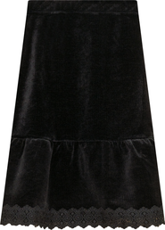 Space Grey Lace Trim Velvet Skirt Midi Pull On