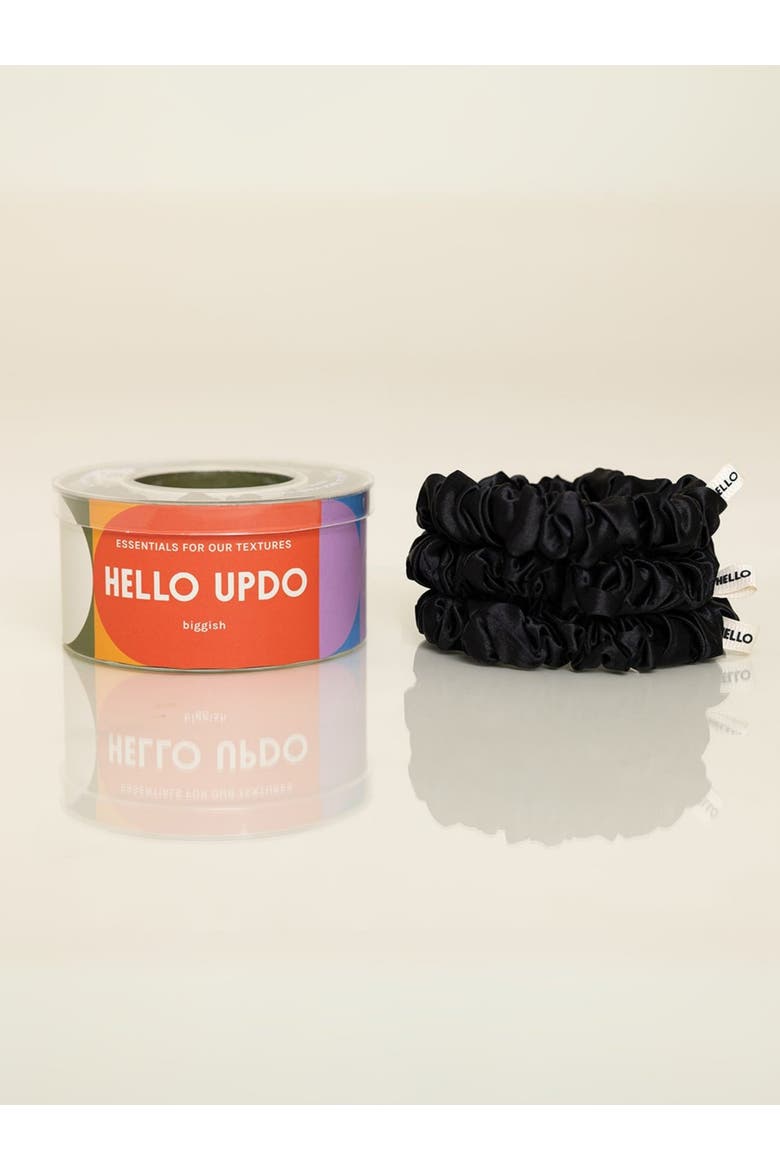 Flora Silk Scrunchie Set, Main, color, Black
