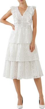 Endless Rose Lace Ruffle Tiered Midi Dress