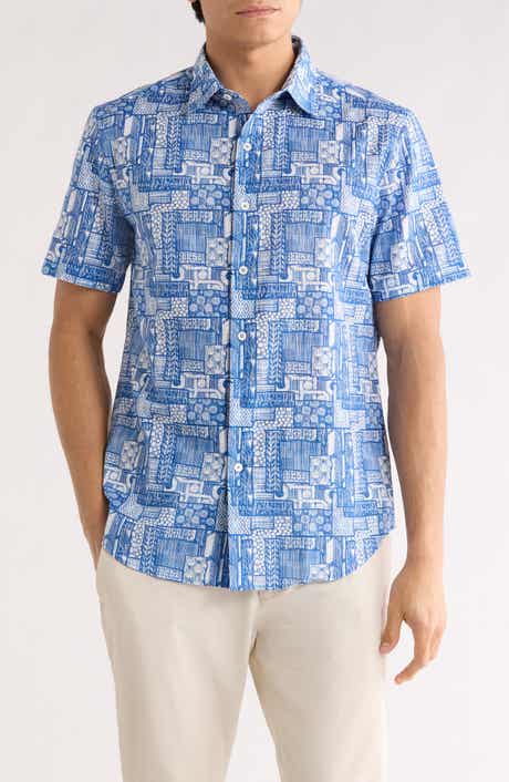 Bugatchi Print Short Sleeve Cotton Button-Up Shirt