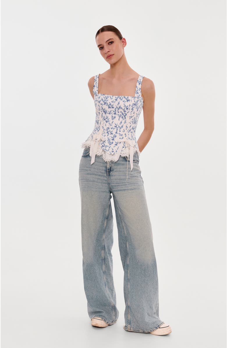 Milla Corset on Straps with Bows and Ribbon Lacing, Alternate, color, Blue Lavender