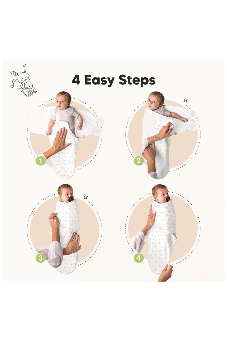 3-Pack Soothe Swaddle Wraps with Knot Hats, Alternate, color, Bunnies
