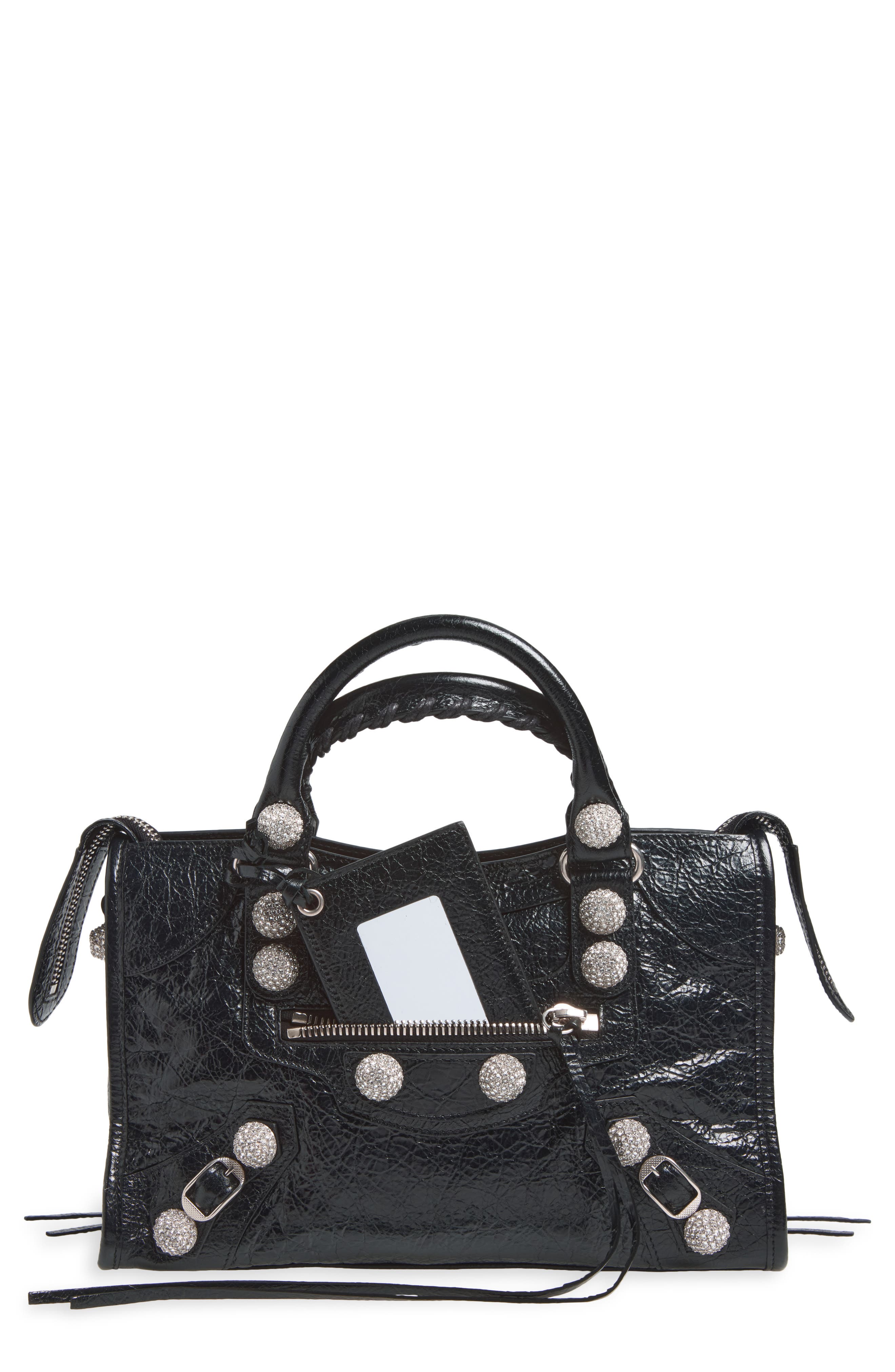 Balenciaga Small Le City Giant Stud Leather Top Handle Bag, Main, color, 1000 Black