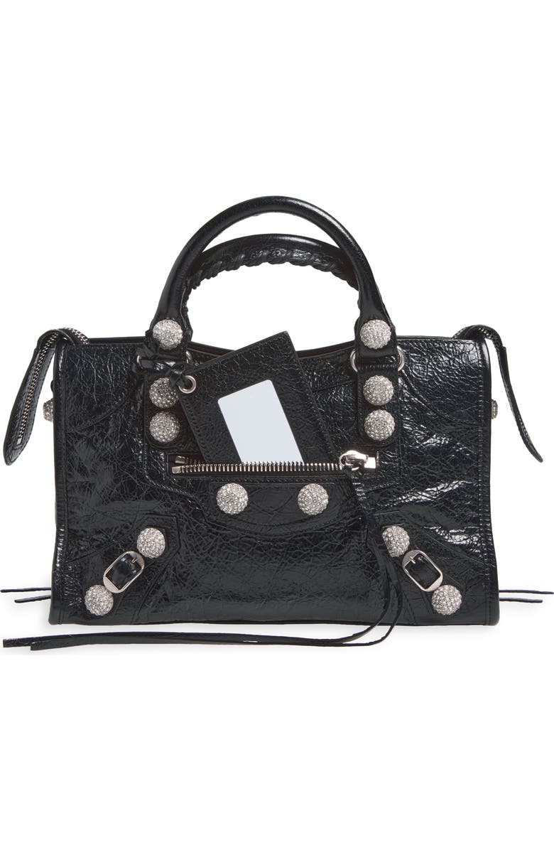 Balenciaga Small Le City Giant Stud Leather Top Handle Bag, Main, color, 1000 Black