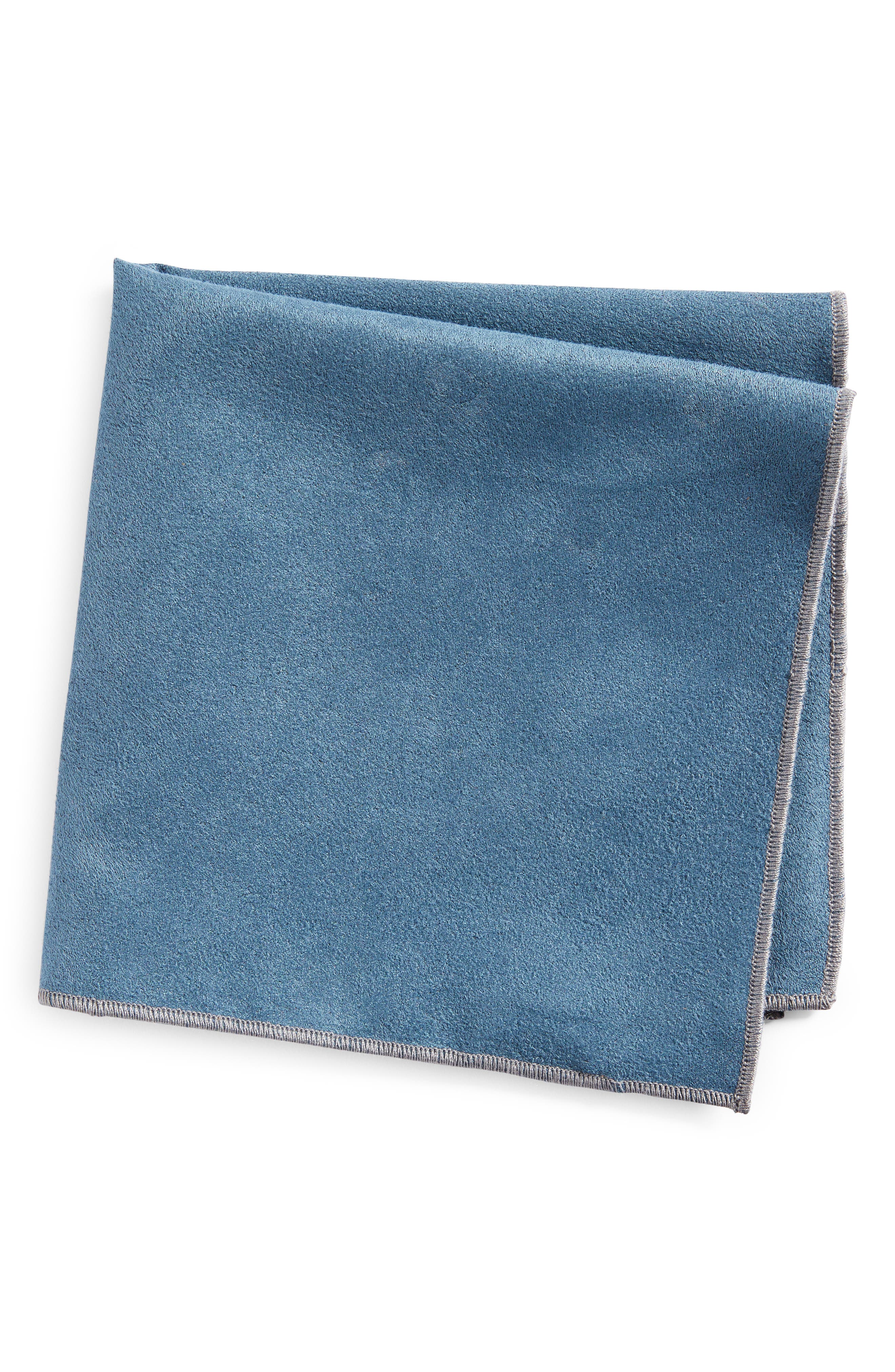 CLIFTON WILSON Solid Cotton Pocket Square in Steel Blue 