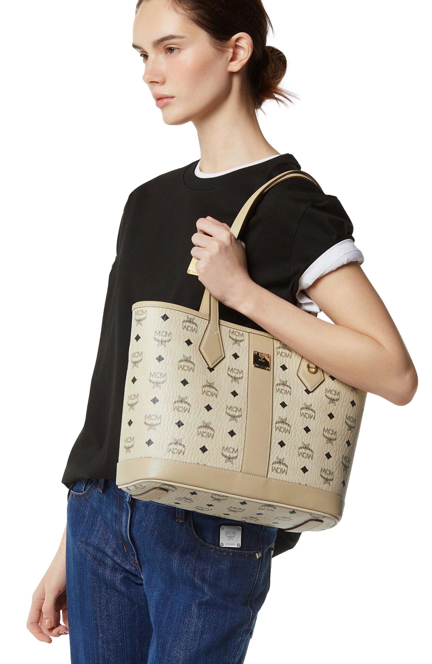 New Small Liz Shopper in Visetos, Alternate, color, Beige