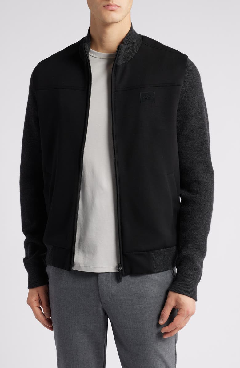 Robert Barakett Cooper Mixed Media Zip Jacket, Main, color, Charcoal