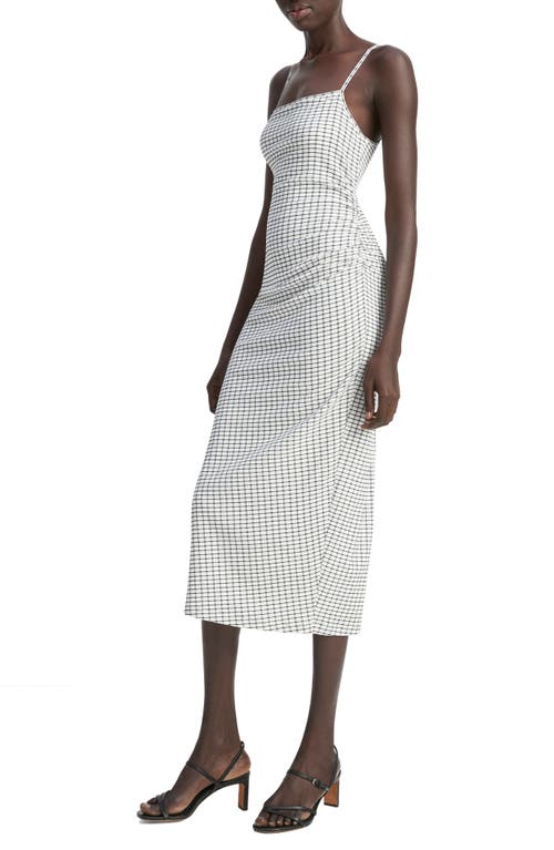 Vince Check Side-ruched Tank Dress In White