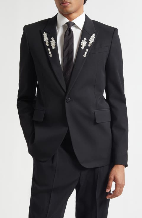 Rever Crystal Embellished Peak Lapel Blazer