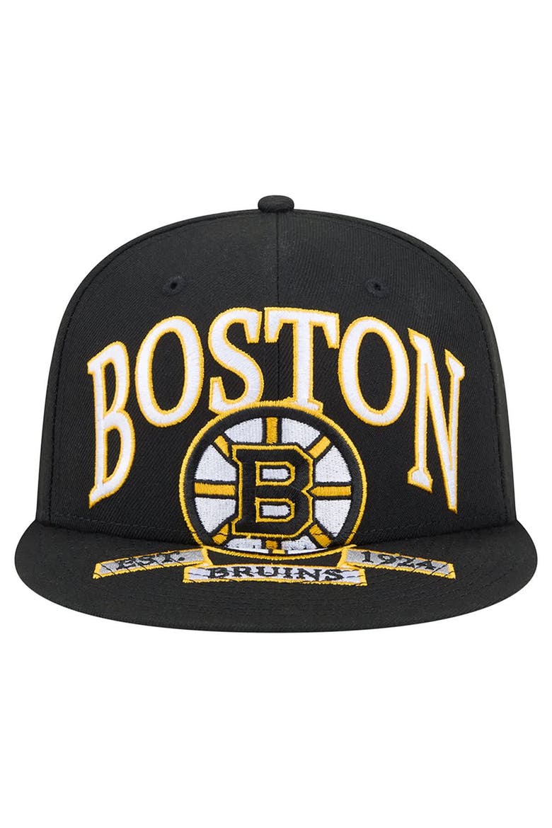 Men's New Era Black Boston Bruins Oversized Vintage Arch 59Fifty Fitted Hat, Alternate, color, Black